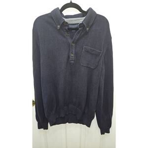 Lands' End Button Down Sweater Men's Size Large Navy 90% Cotton‎ 10% Cashmere